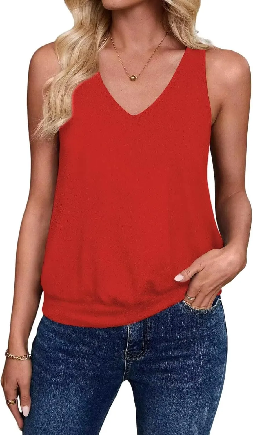 2025 Cute Womens Tank Tops Fashion Summer Clothes Casual Sleeveless V Neck Solid Color Loose Fit Basic Cami