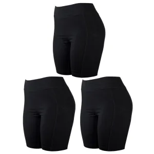 3 Women's Biker Leggings Shorts w/ Pockets Yoga Sports Running Exercise Black L