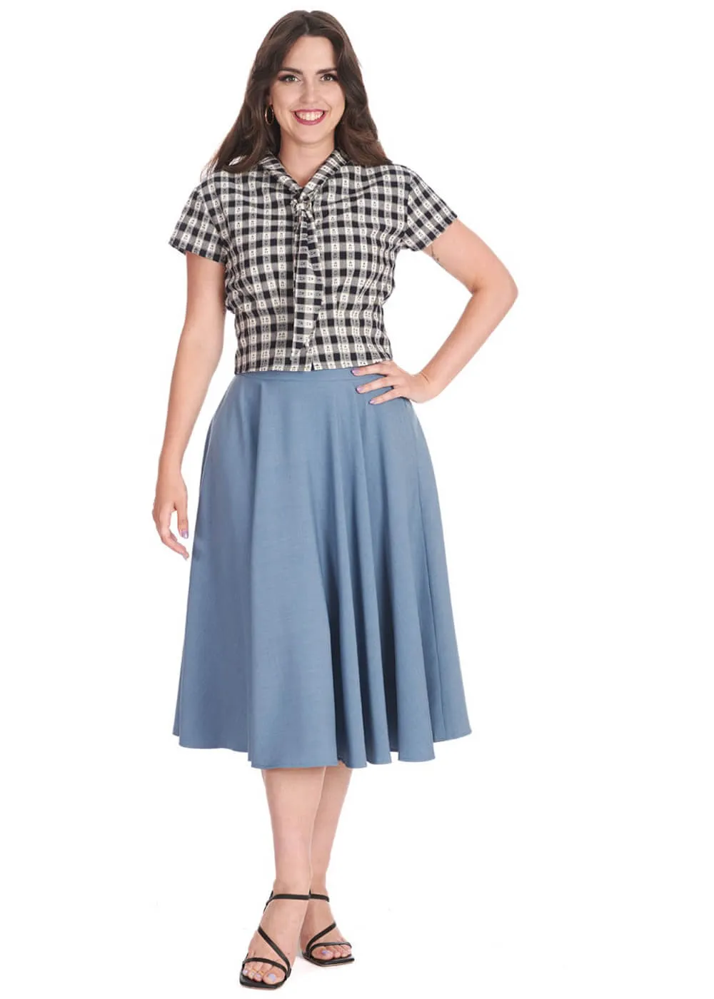 Banned Cherry Check 40's Blouse in Navy