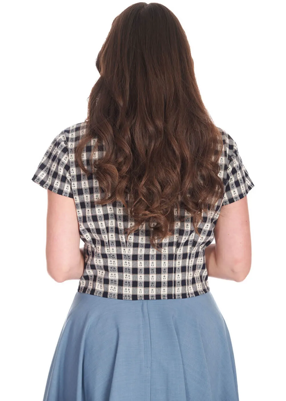 Banned Cherry Check 40's Blouse in Navy