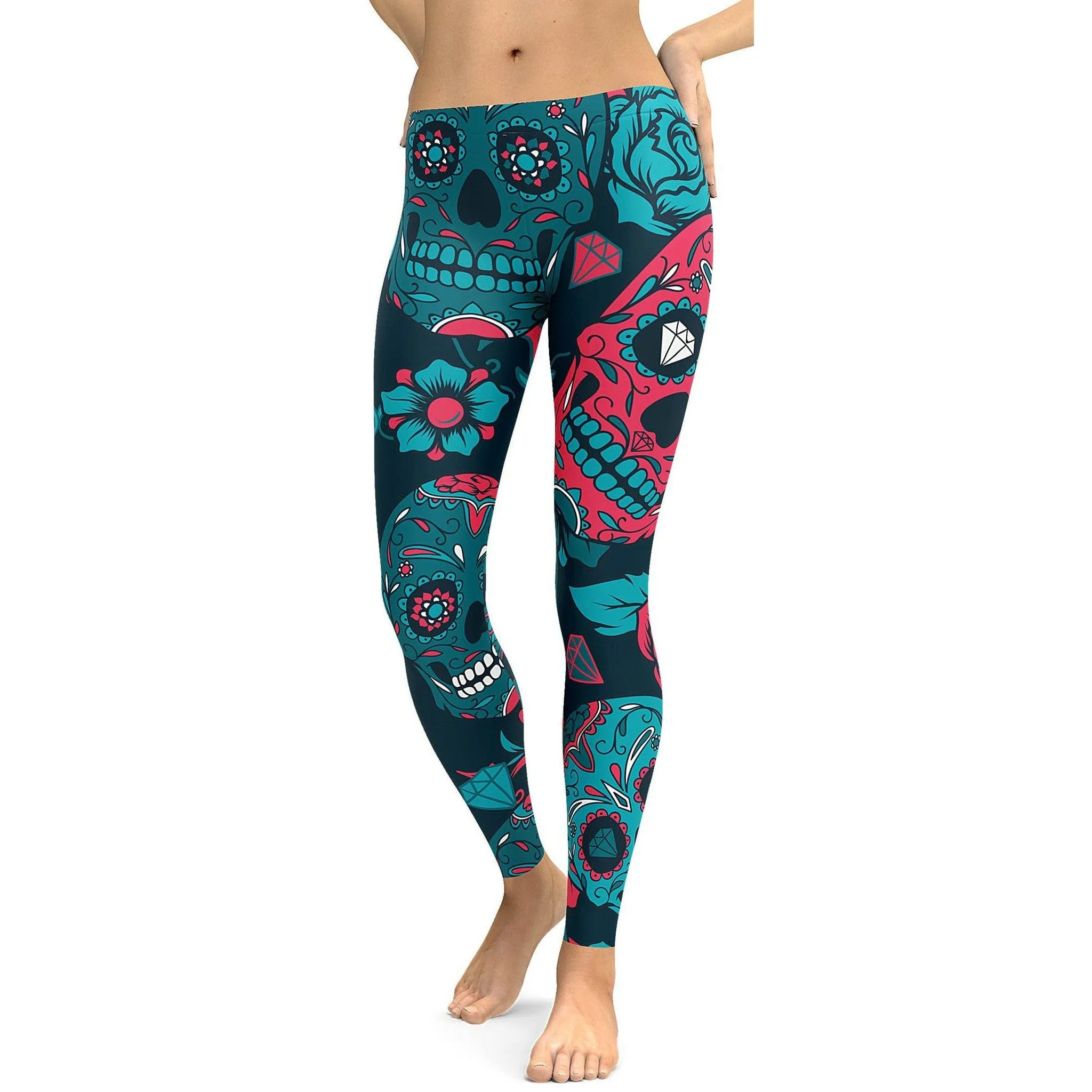 Blue Sugar Skull Leggings