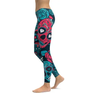 Blue Sugar Skull Leggings