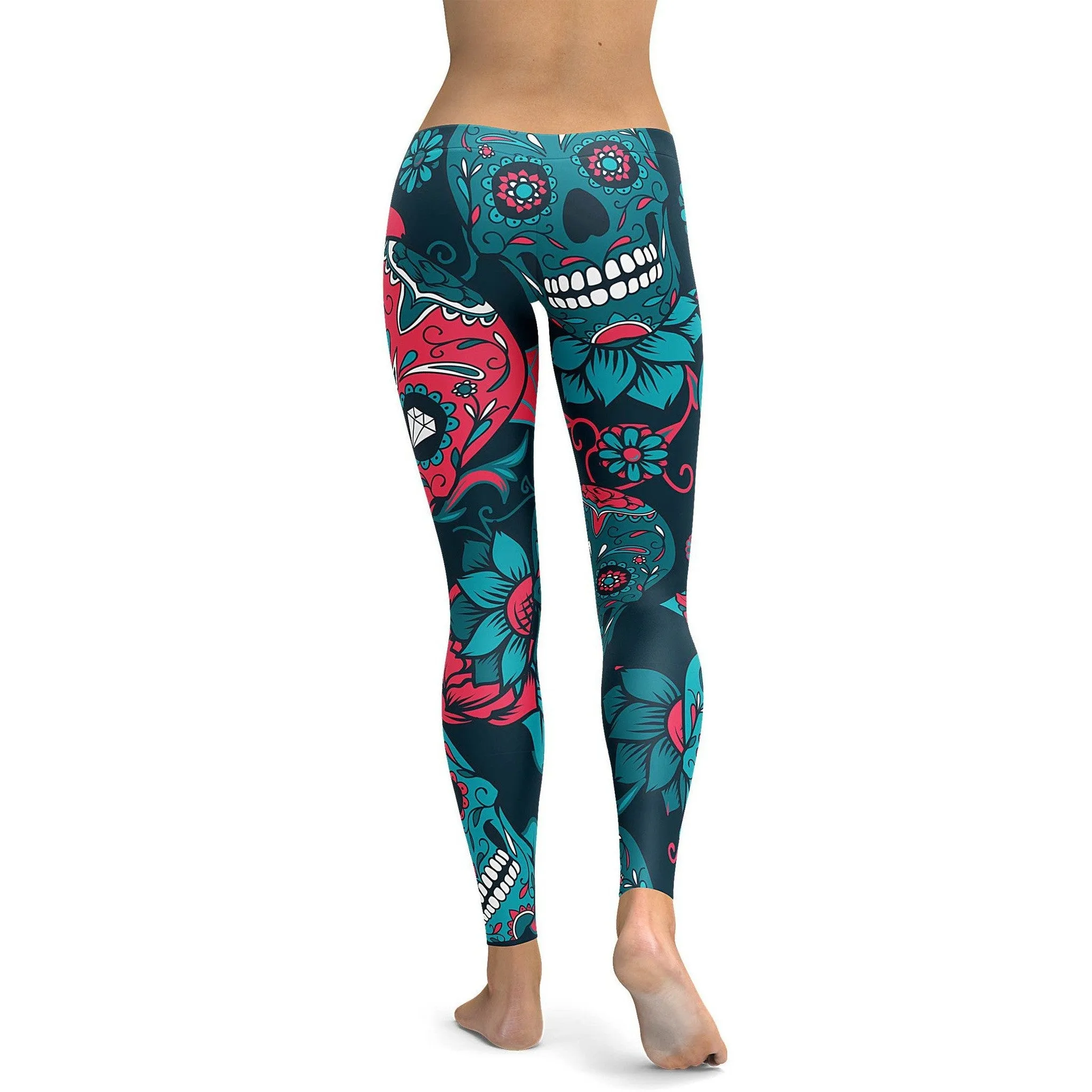 Blue Sugar Skull Leggings