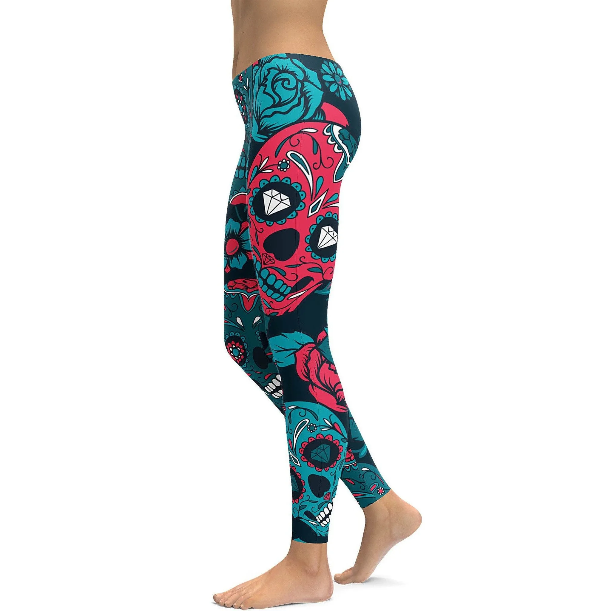 Blue Sugar Skull Leggings