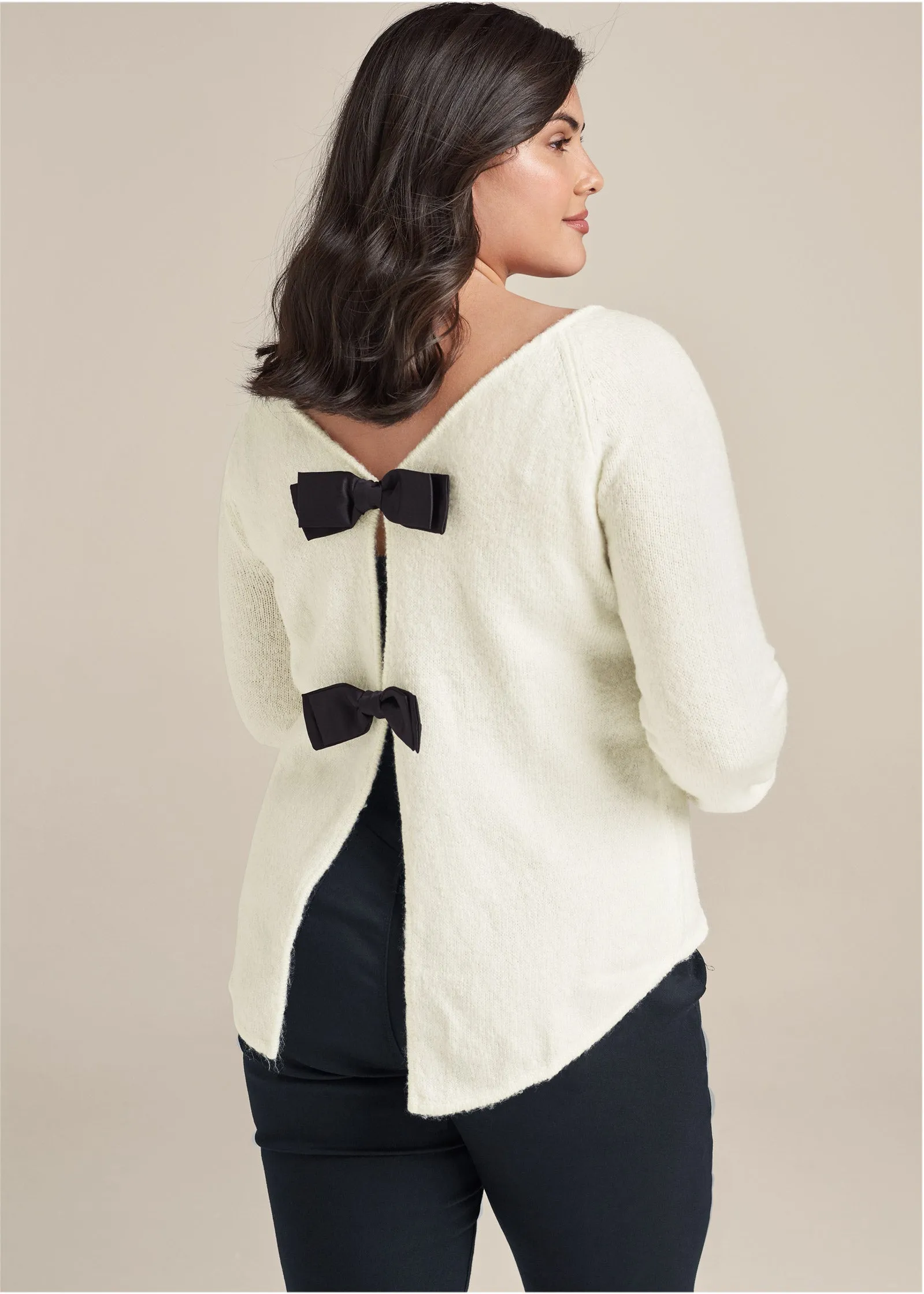 Bow Detail Sweater - Off White