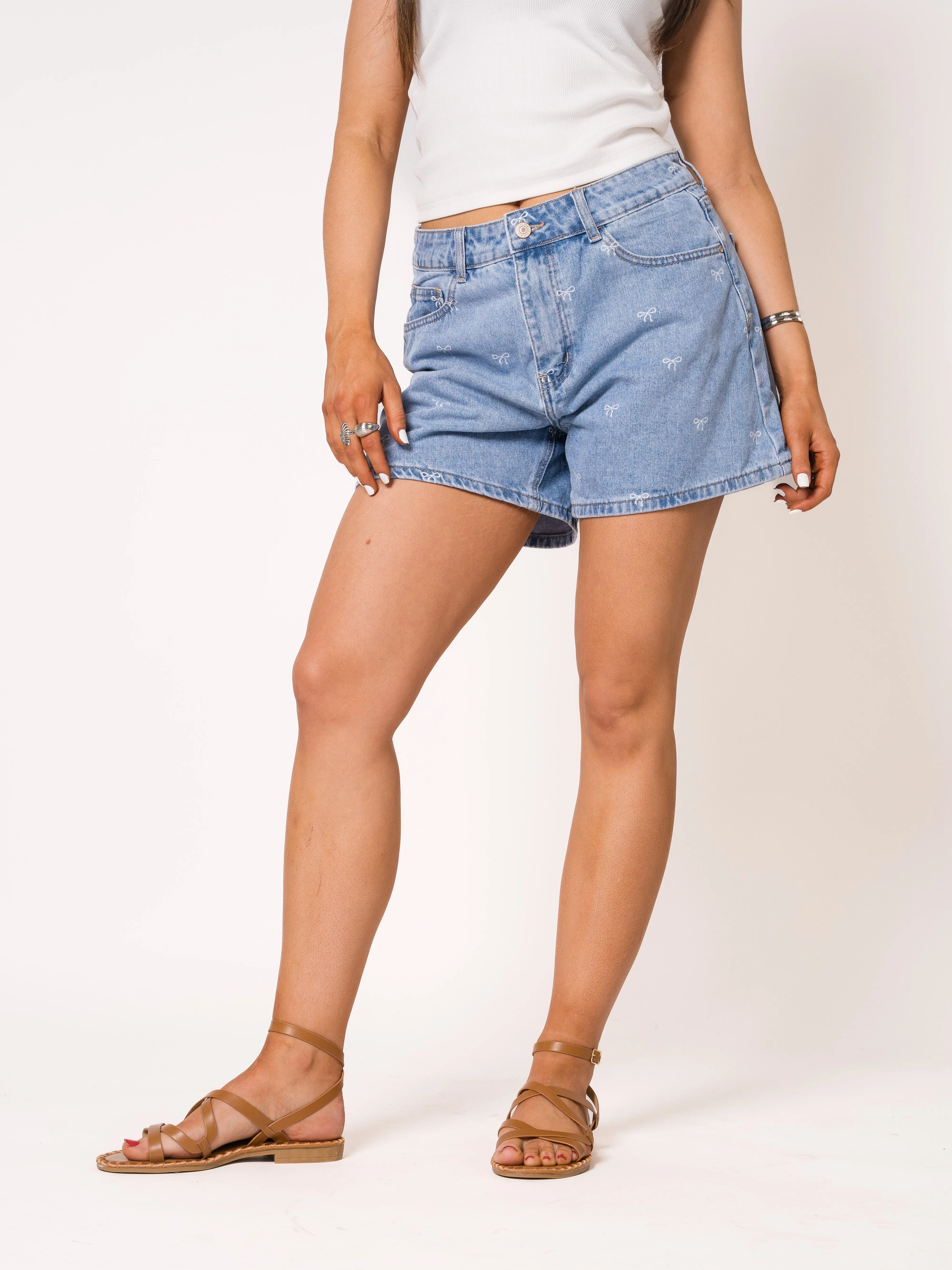 Bow Vibes High Waist Denim Shorts