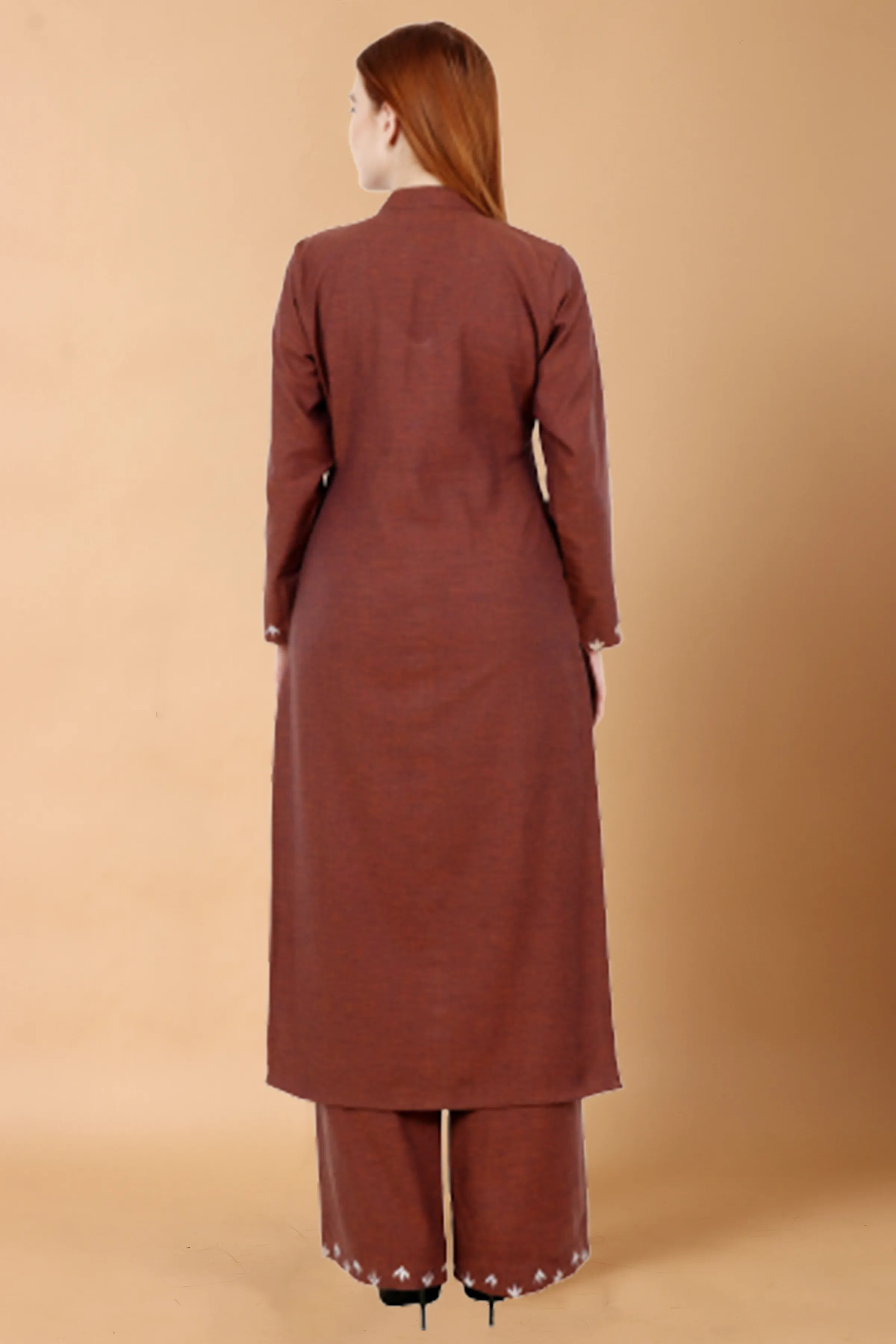 Brown Detailed Woollen Kurta