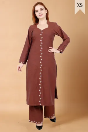 Brown Detailed Woollen Kurta