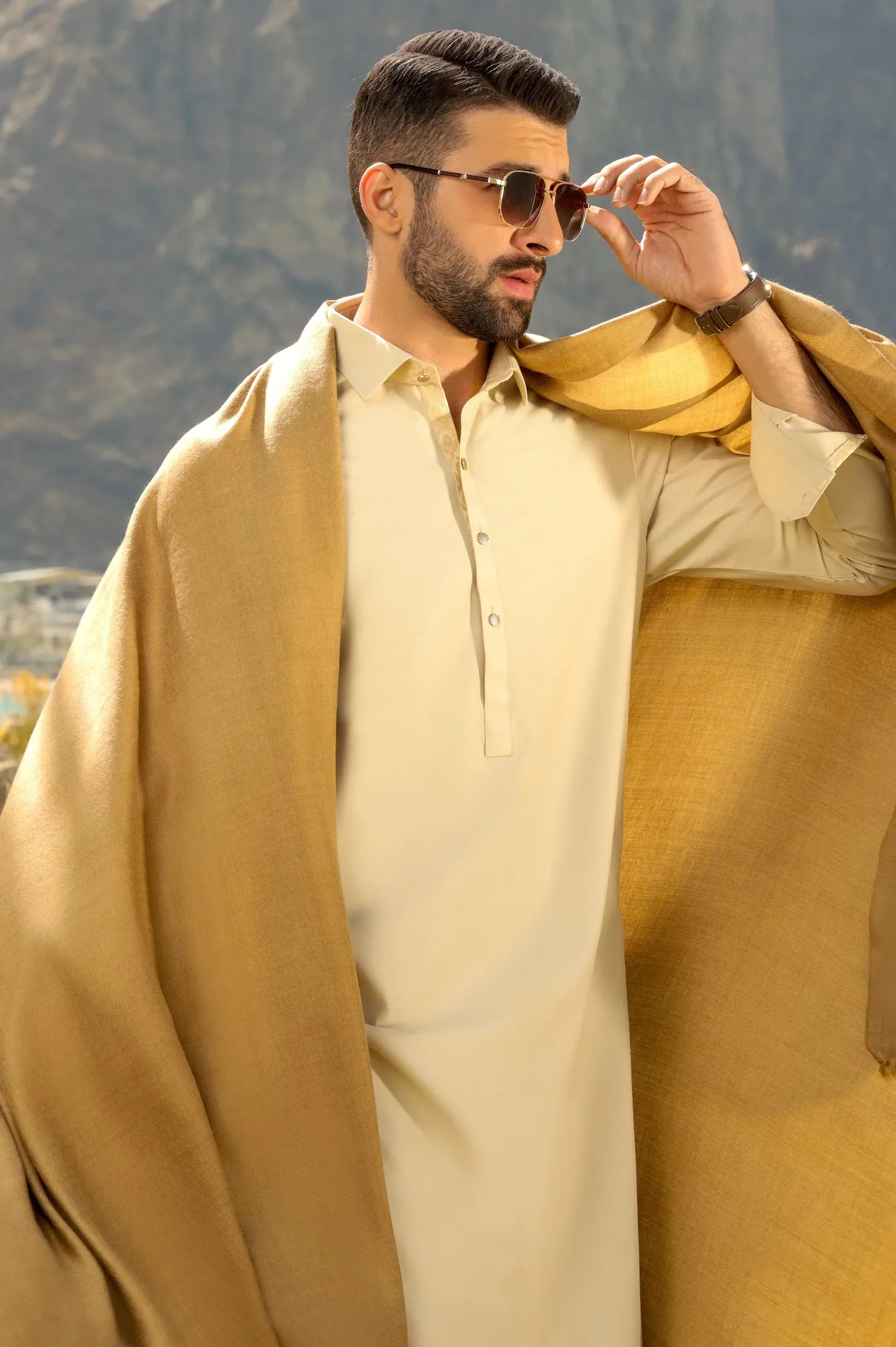 Camel Woolen Shawl for Men