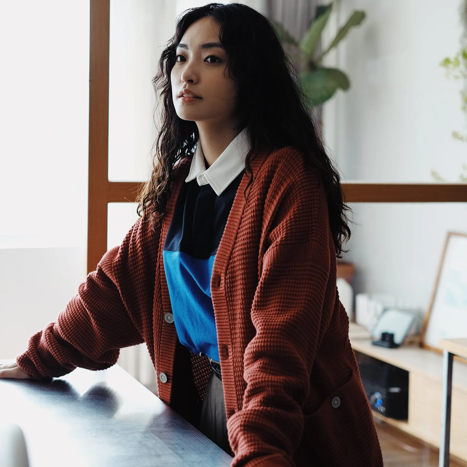 (CD086) Waffle Knit Cardigan