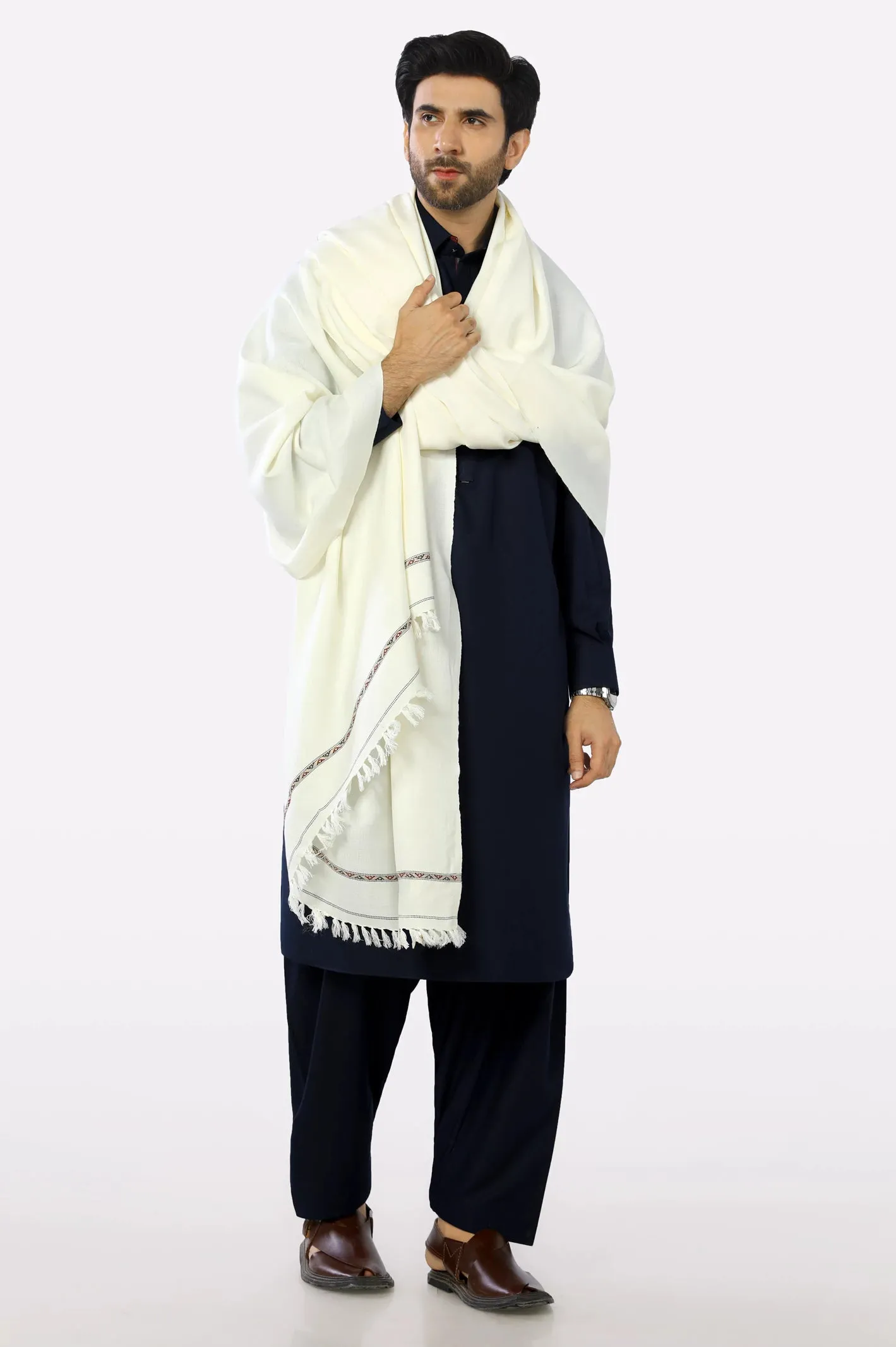 Cream Woolen Men Shawl