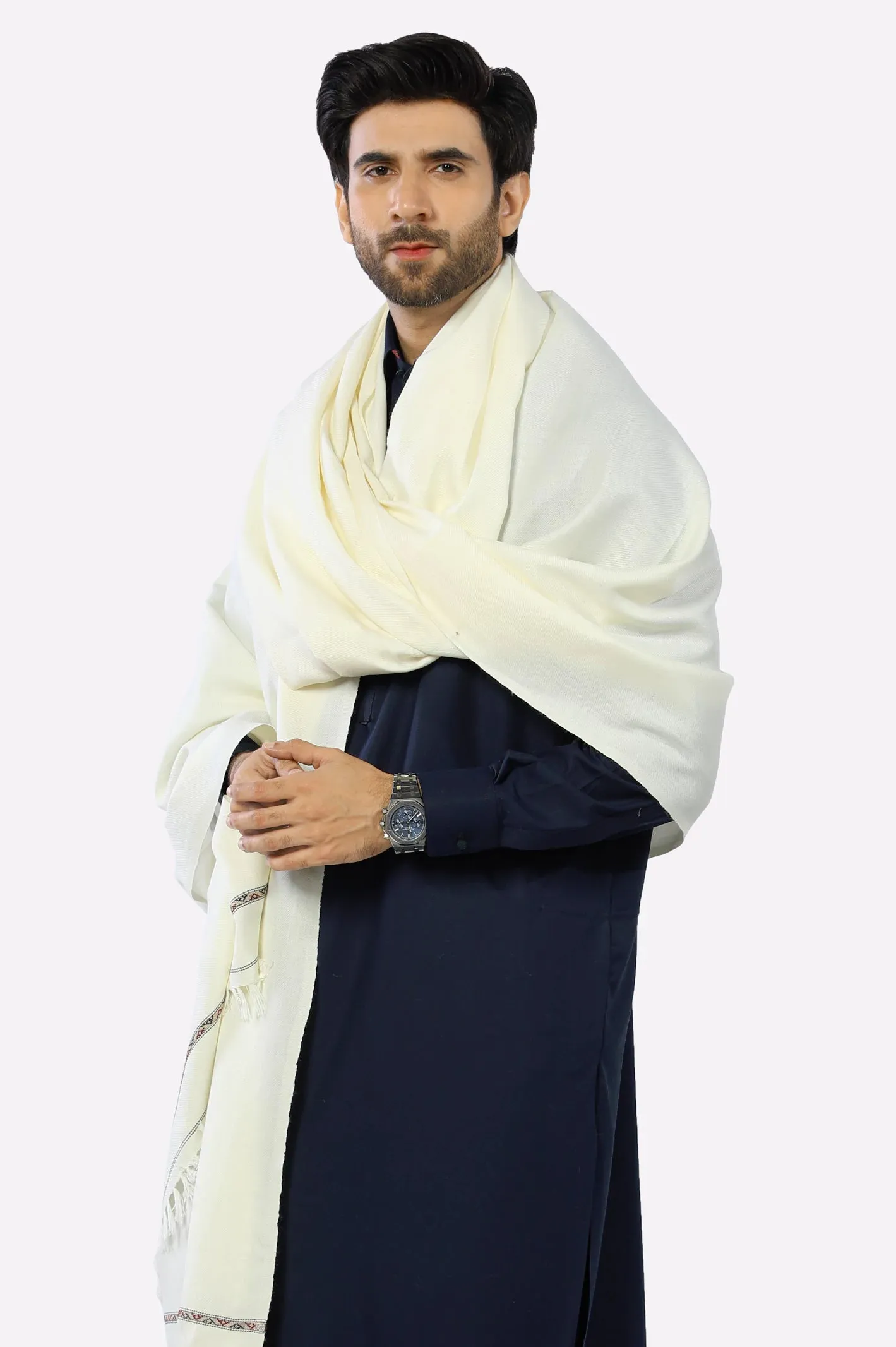 Cream Woolen Men Shawl