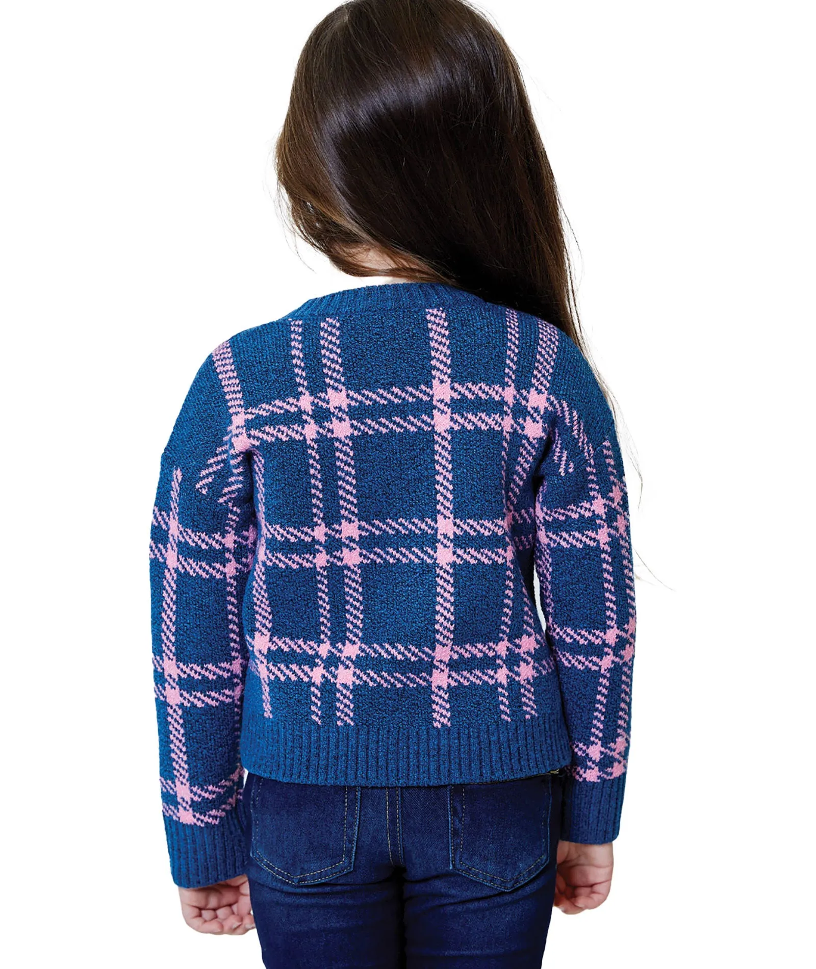 Design History Girls Little Blue Star Plaid Sweater