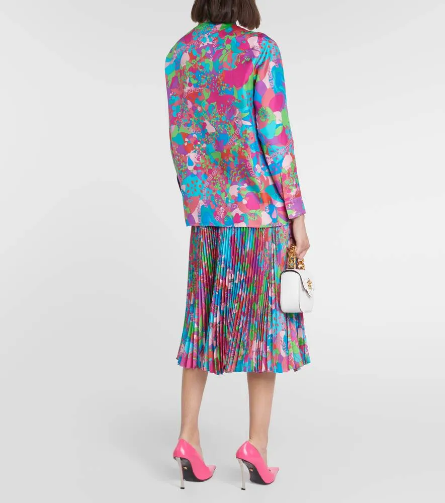 Dua Lipa VERSACE floral silk twill shirt, blue