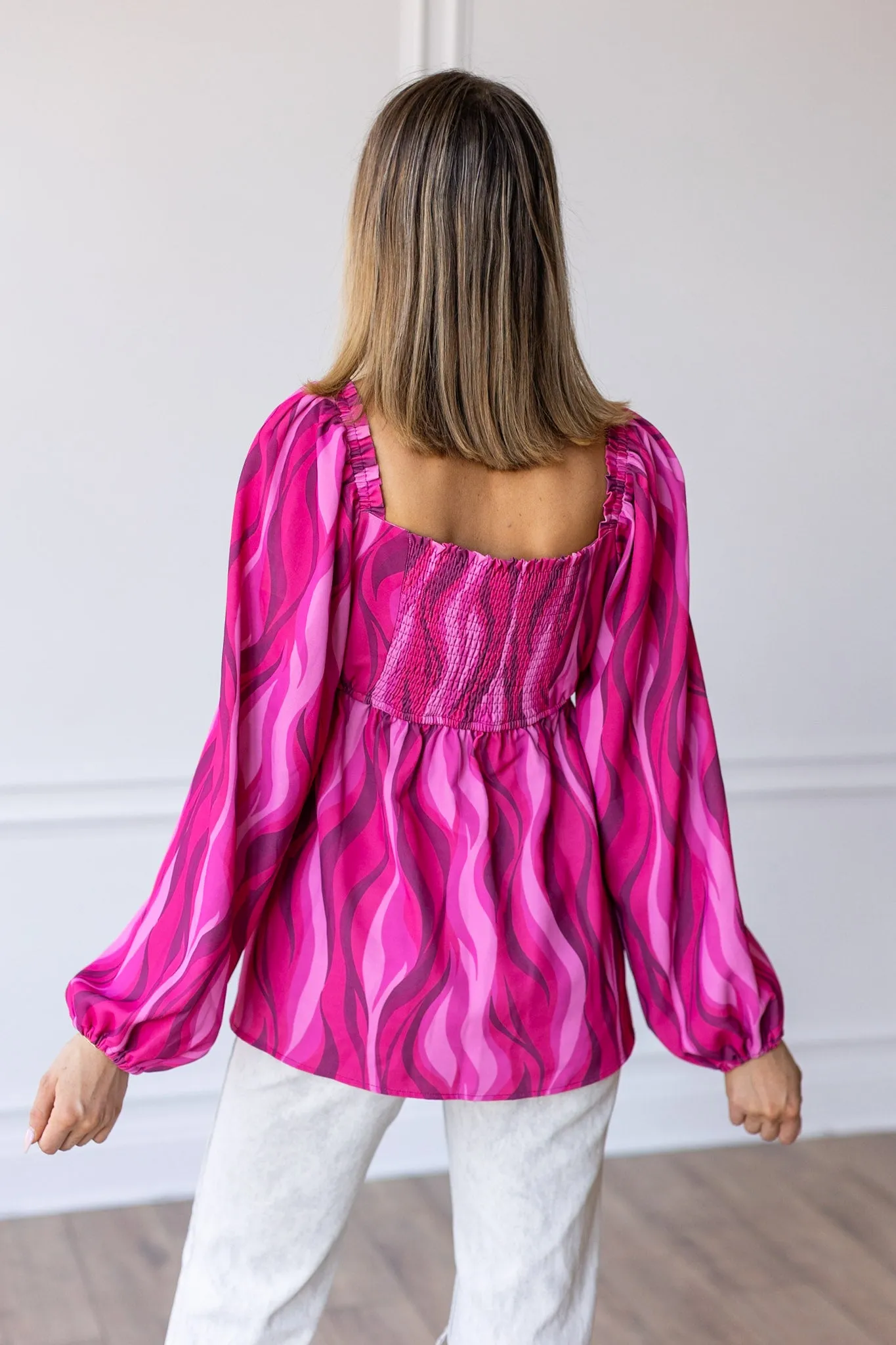 Flirty in Fuchsia Balloon-Sleeve Blouse