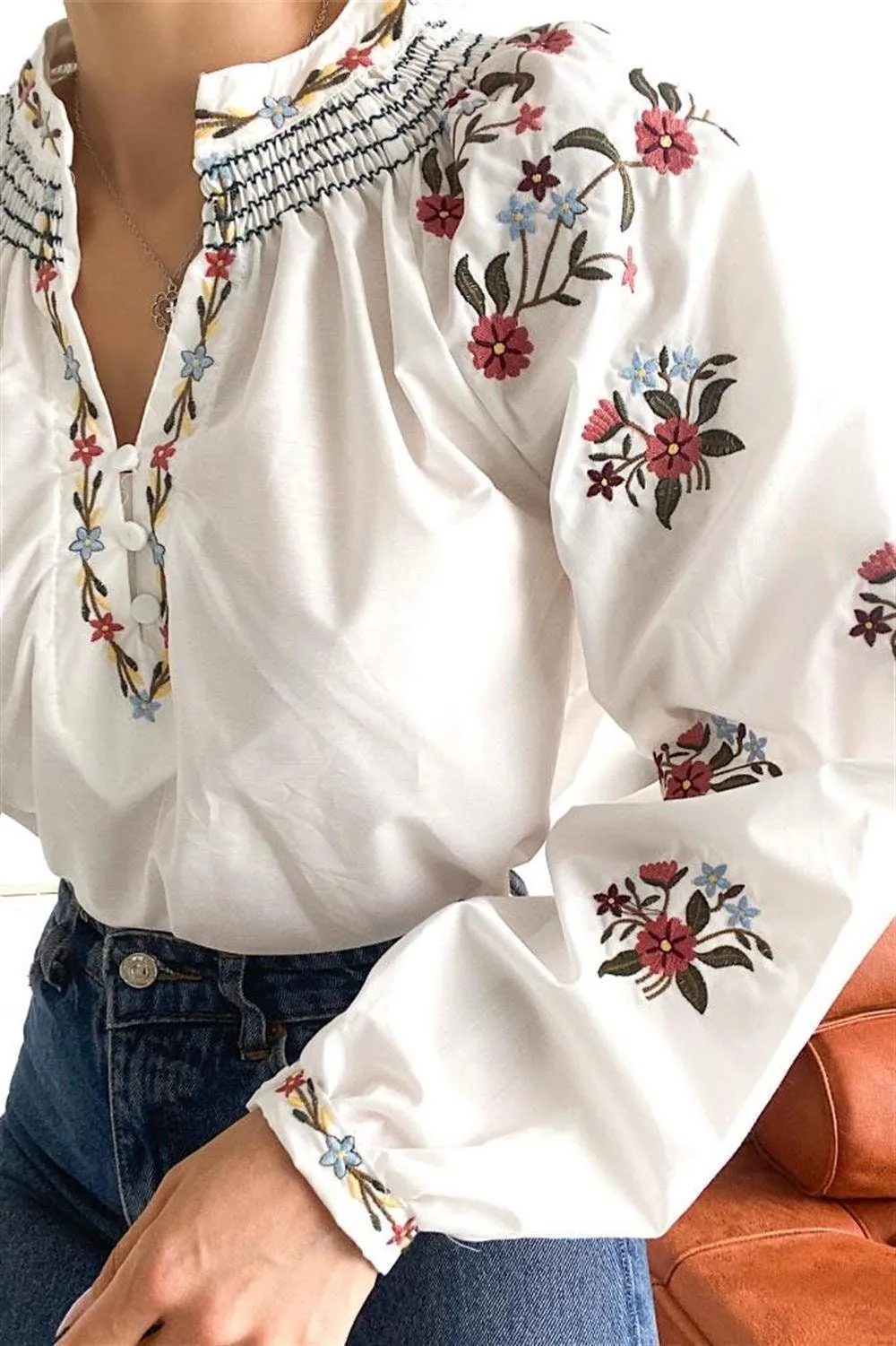 Floral Bouquet Embroidered Vyshyvanka Blouse