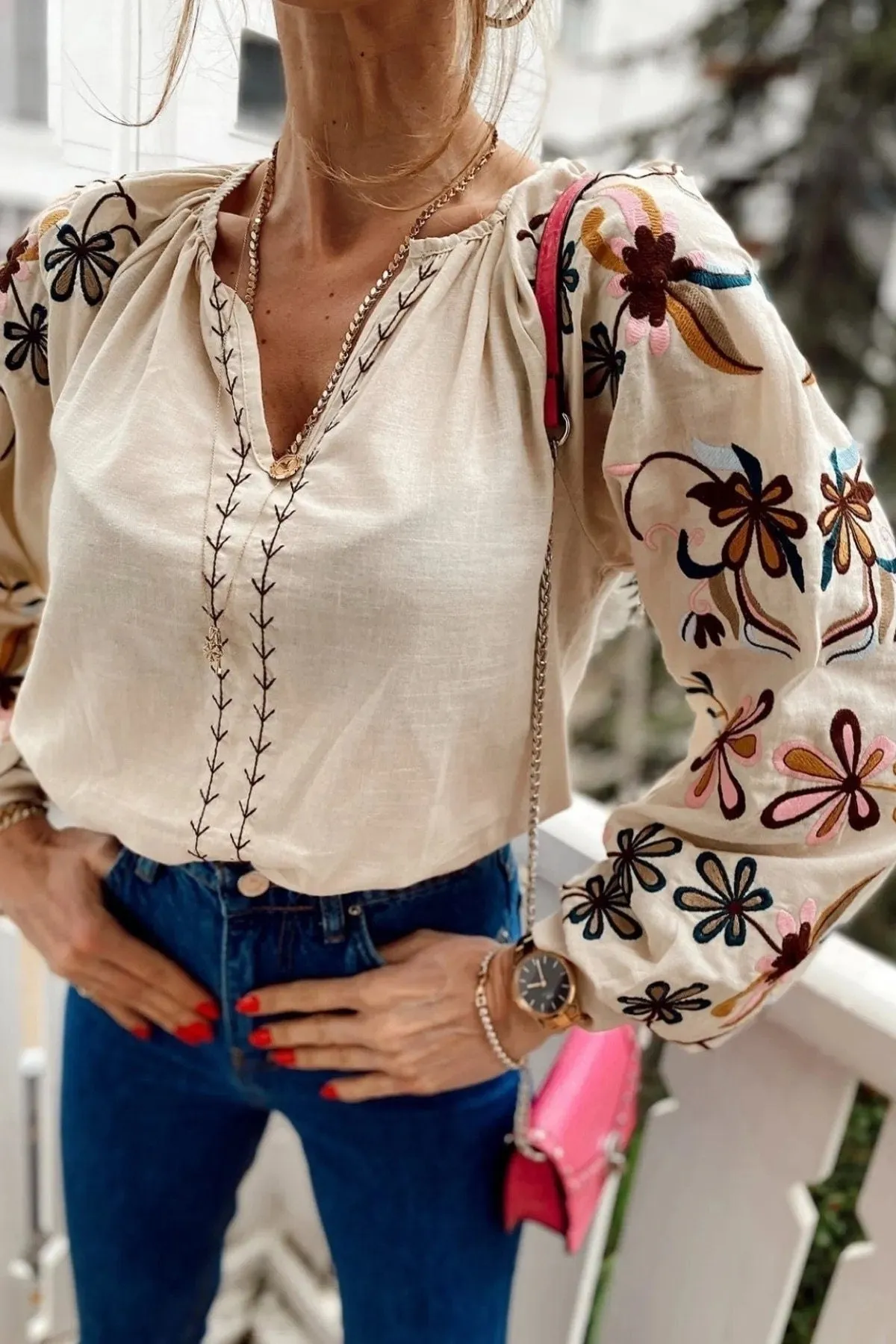 Floral Embroidered Cotton Vyshyvanka Blouse