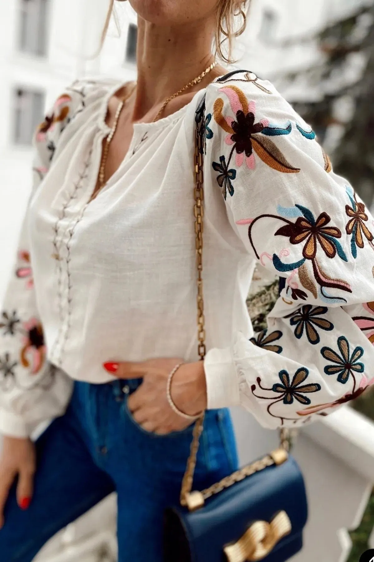 Floral Embroidered Cotton Vyshyvanka Blouse