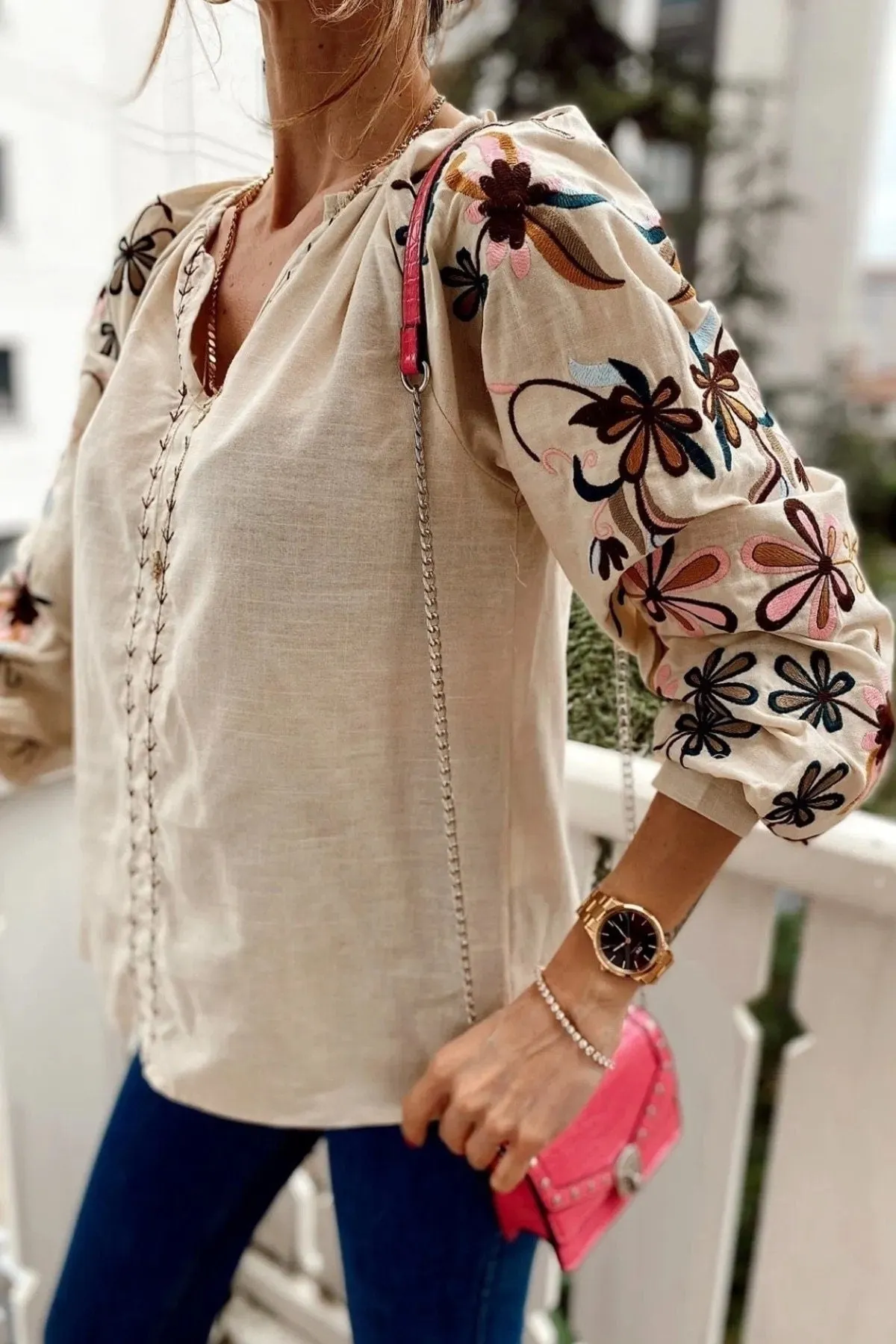 Floral Embroidered Cotton Vyshyvanka Blouse