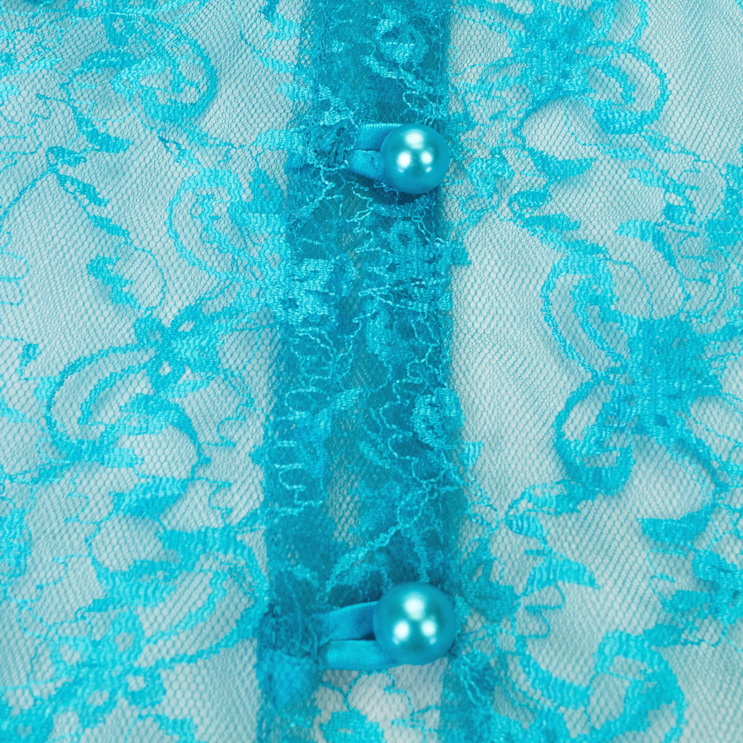 FLORAL LACE TULLE TIERED OFF THE SHOULDER TEAL BLOUSE