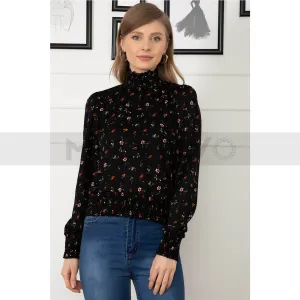 Floral Pattern Waist Elastic Blouse