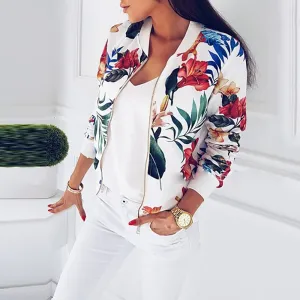 Floral Spring Jacket Plus Size Bomber Women's Long Sleeve Spring Ladies Tops