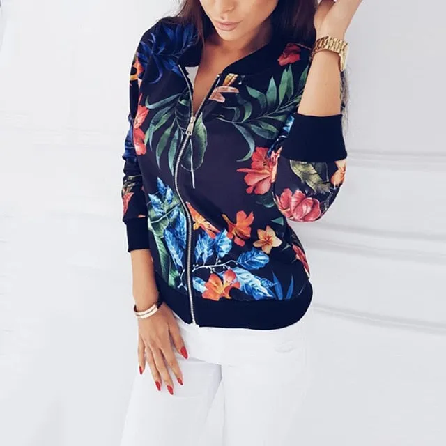 Floral Spring Jacket Plus Size Bomber Women's Long Sleeve Spring Ladies Tops