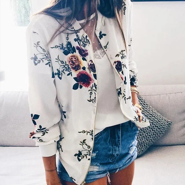 Floral Spring Jacket Plus Size Bomber Women's Long Sleeve Spring Ladies Tops
