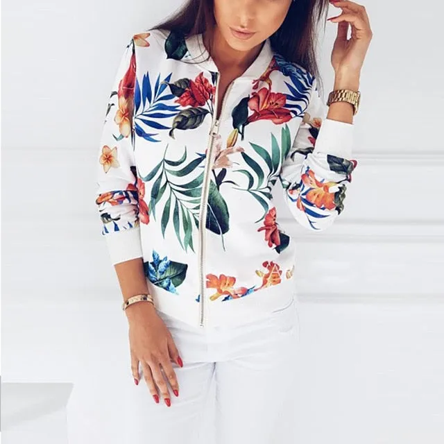 Floral Spring Jacket Plus Size Bomber Women's Long Sleeve Spring Ladies Tops