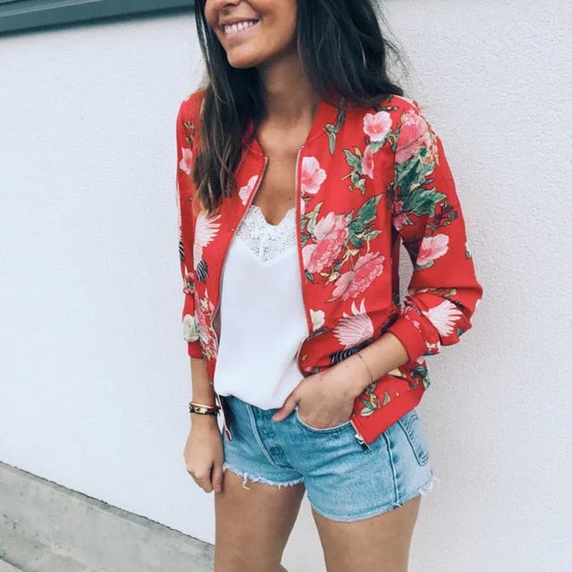 Floral Spring Jacket Plus Size Bomber Women's Long Sleeve Spring Ladies Tops