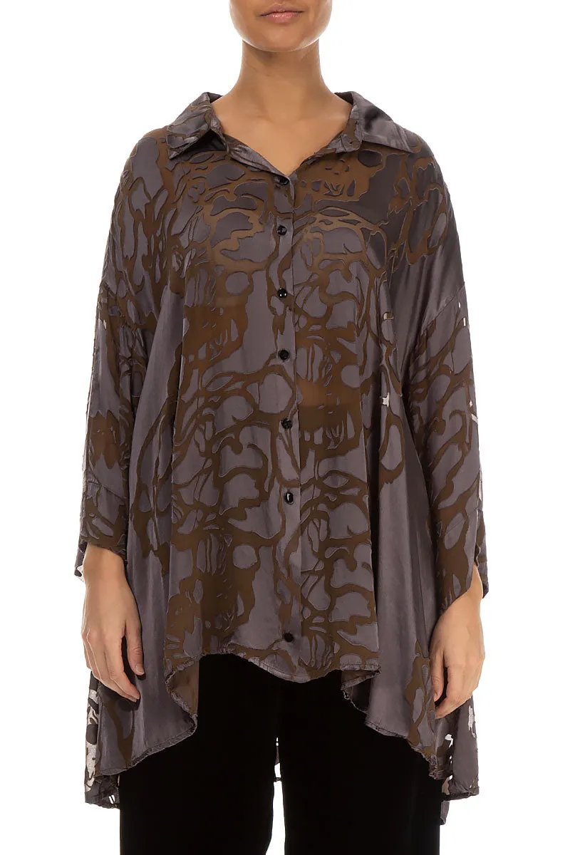 Loose Floral Brown Silk Shirt