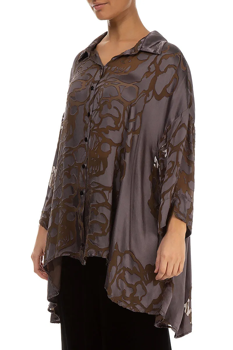 Loose Floral Brown Silk Shirt