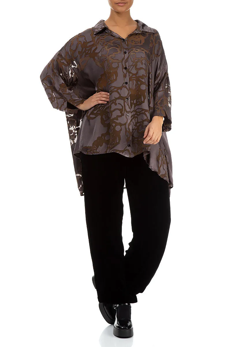 Loose Floral Brown Silk Shirt