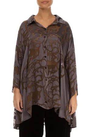 Loose Floral Brown Silk Shirt