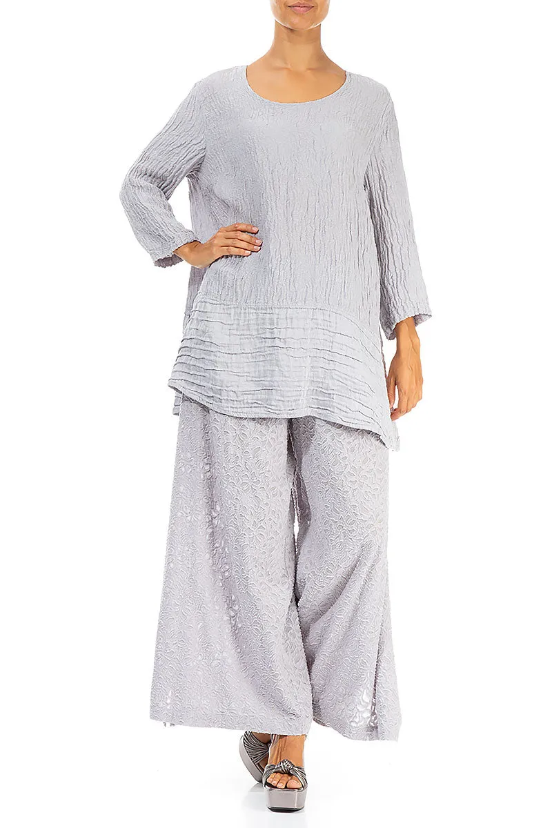 Loose Floral Lilac Grey Silk Linen Tunic