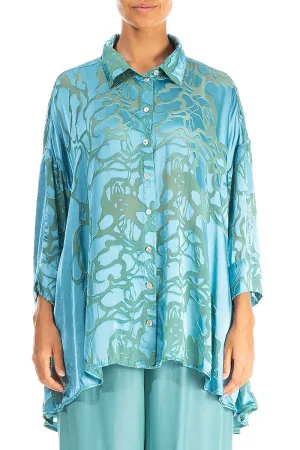 Loose Floral Turquoise Silk Shirt