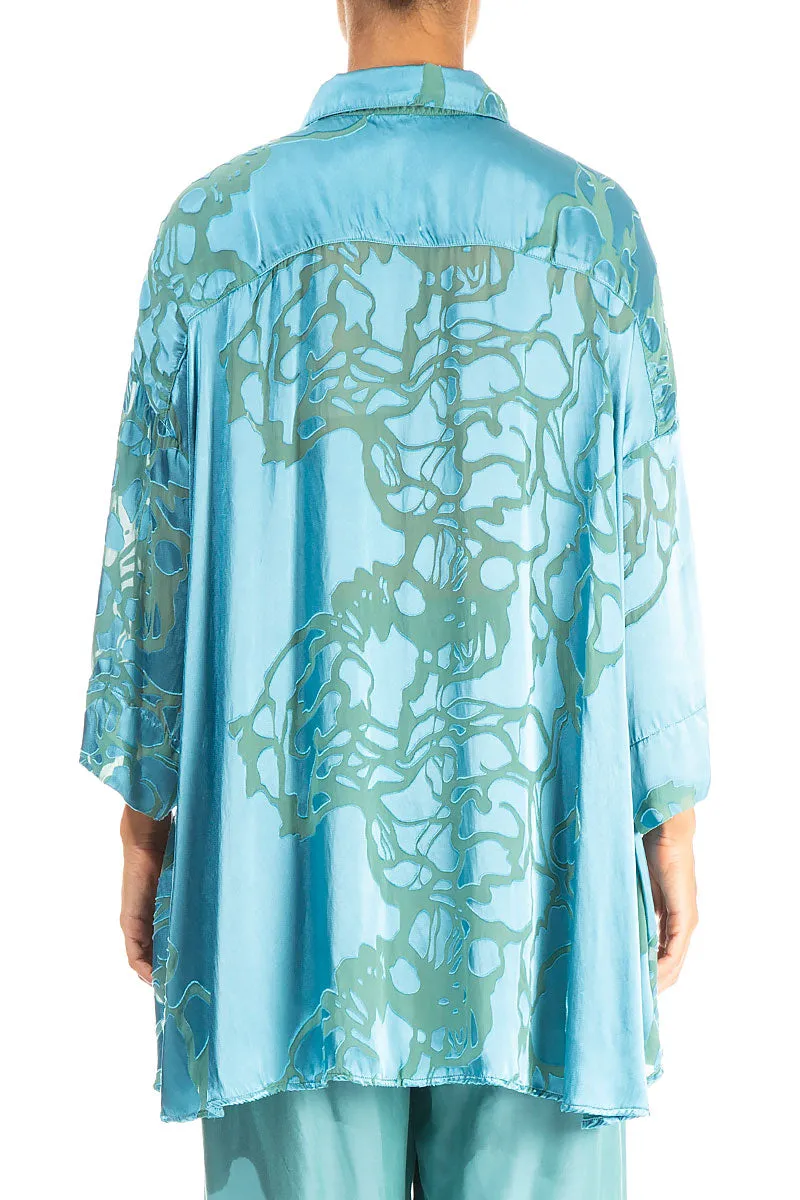 Loose Floral Turquoise Silk Shirt
