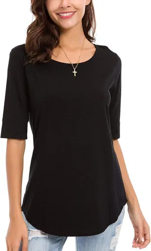 LUSMAY Womens Crew Neck Loose Fitting Tunic Shirts Cotton Casual Tops
