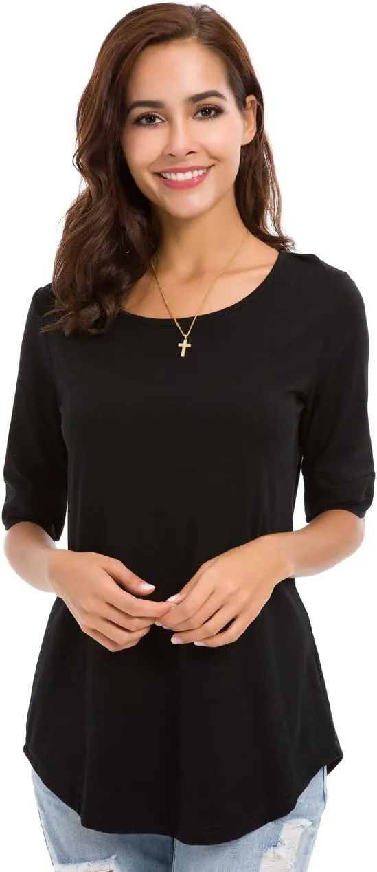 LUSMAY Womens Crew Neck Loose Fitting Tunic Shirts Cotton Casual Tops