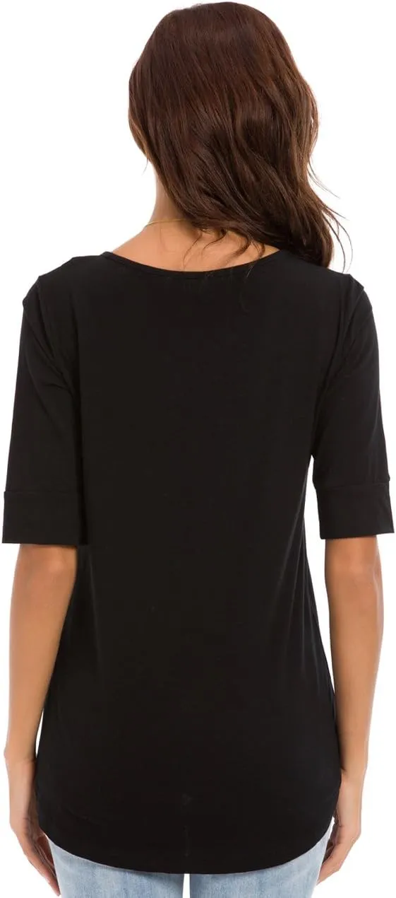 LUSMAY Womens Crew Neck Loose Fitting Tunic Shirts Cotton Casual Tops