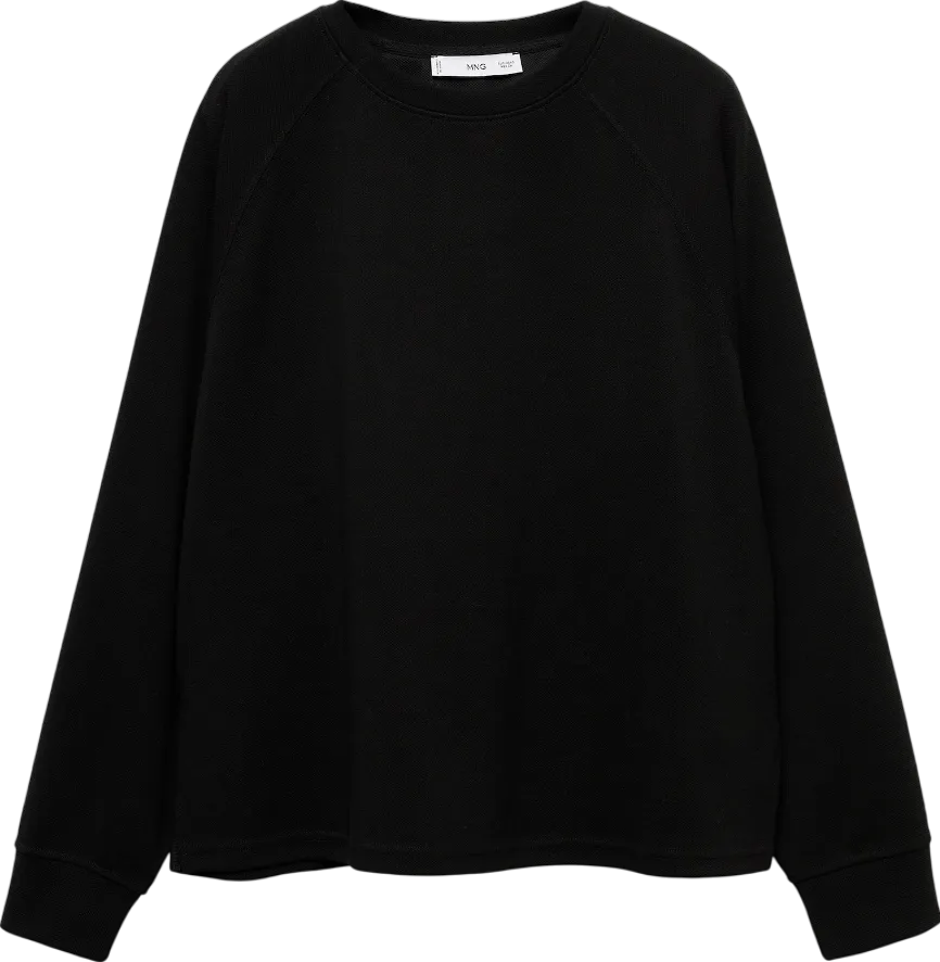 MANGO Black Decorative Stitching Sweatshirt UK XS