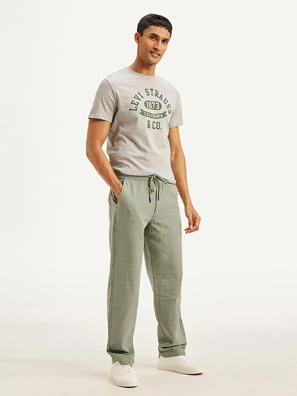 Men's Grey Loose Straight Fit Chino Trousers