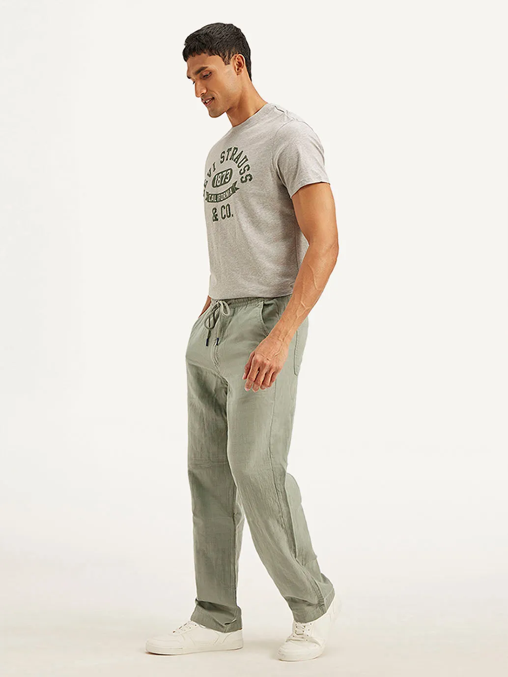 Men's Grey Loose Straight Fit Chino Trousers