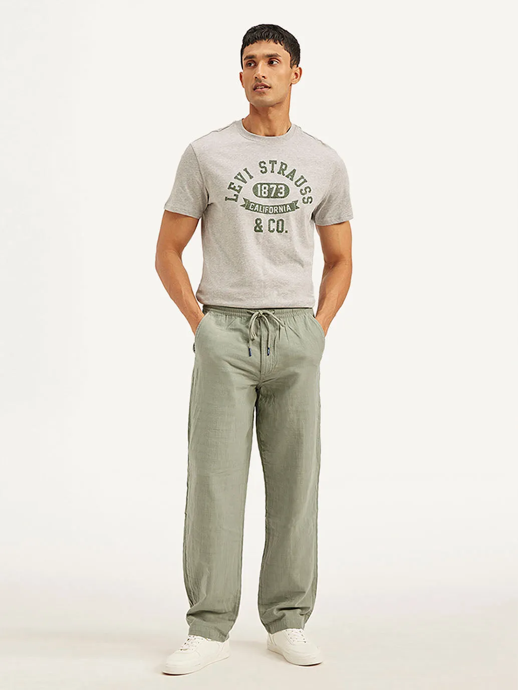 Men's Grey Loose Straight Fit Chino Trousers