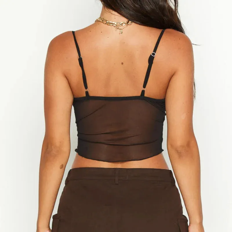 New Sexy Backless Off Shoulder Solid See Through Sleeveless Crop Black Top