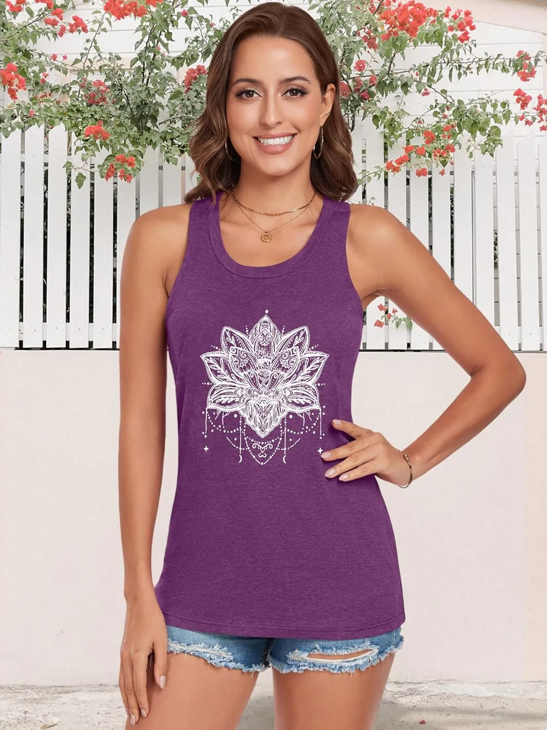 Racerback Tank Tops for Women Summer Sleeveless Round Neck Casual Graphic Tunic Shirts