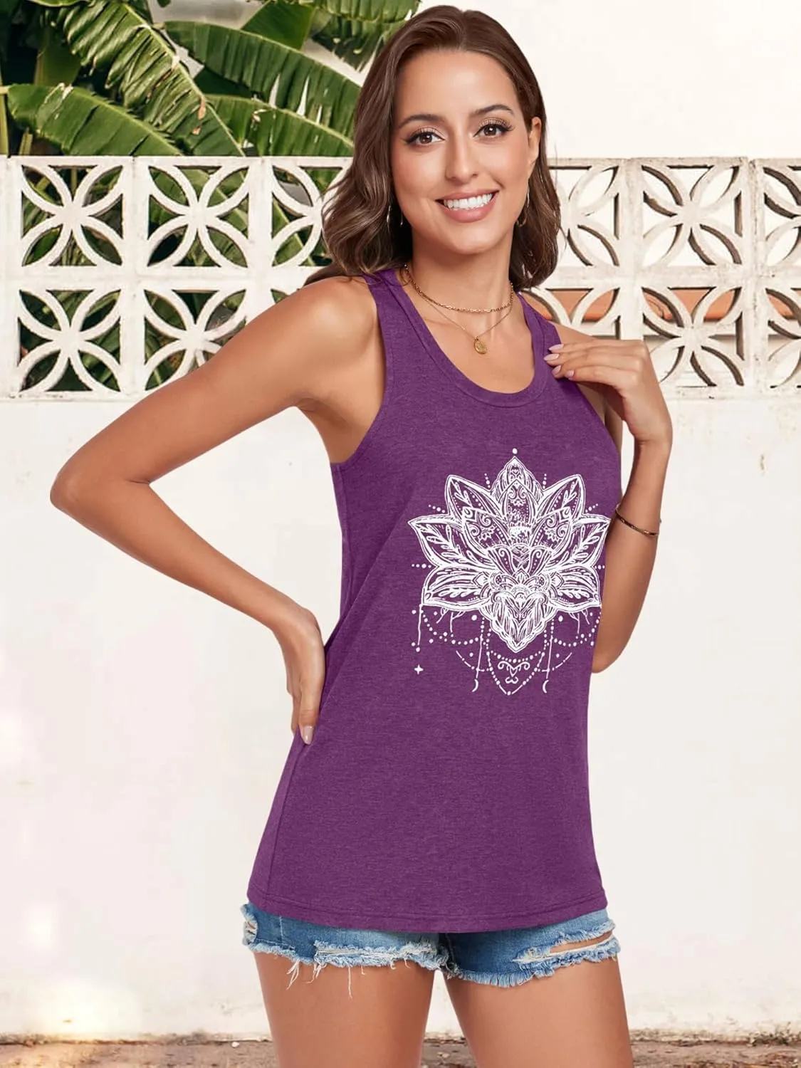 Racerback Tank Tops for Women Summer Sleeveless Round Neck Casual Graphic Tunic Shirts