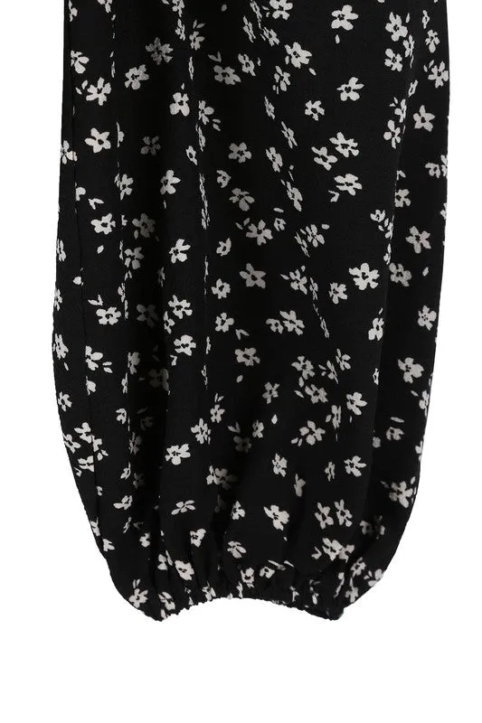 Ruched Floral Print Crop Top with Puff Sleeves