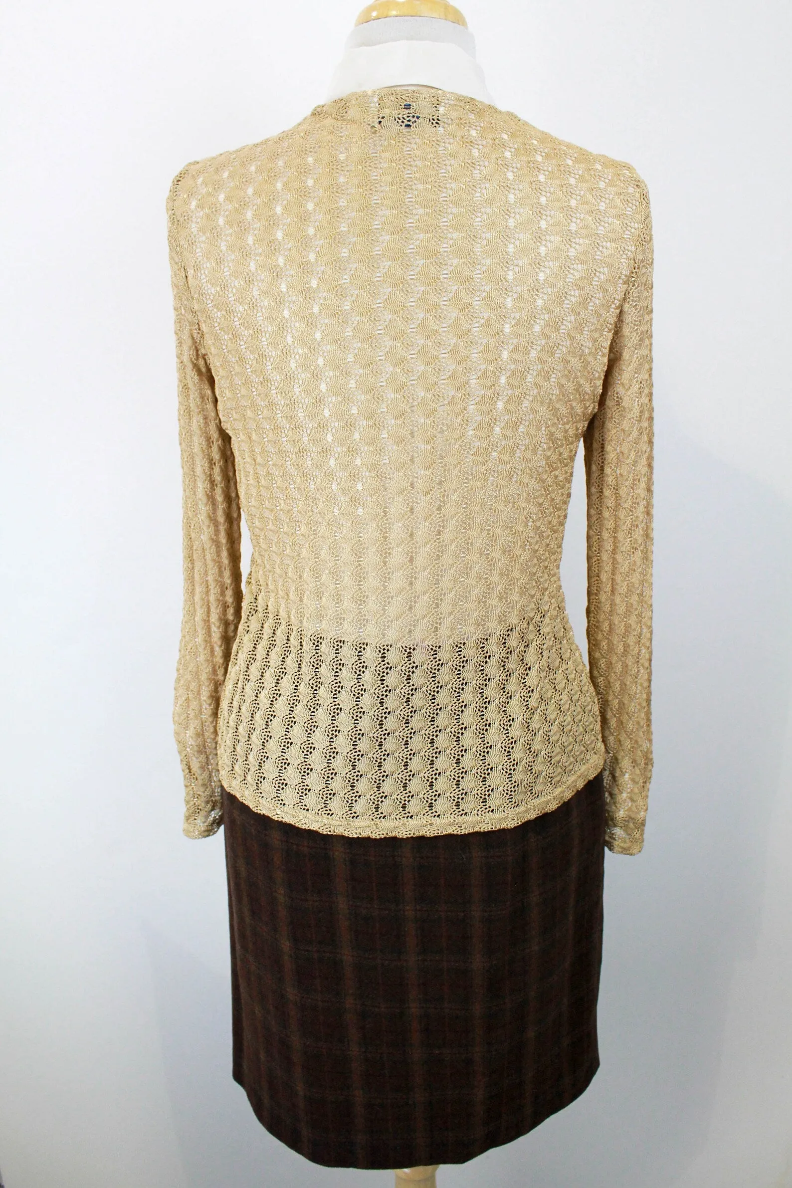 Vintage 1990s Dorothy Perkins Golden Crochet Cardigan, XS