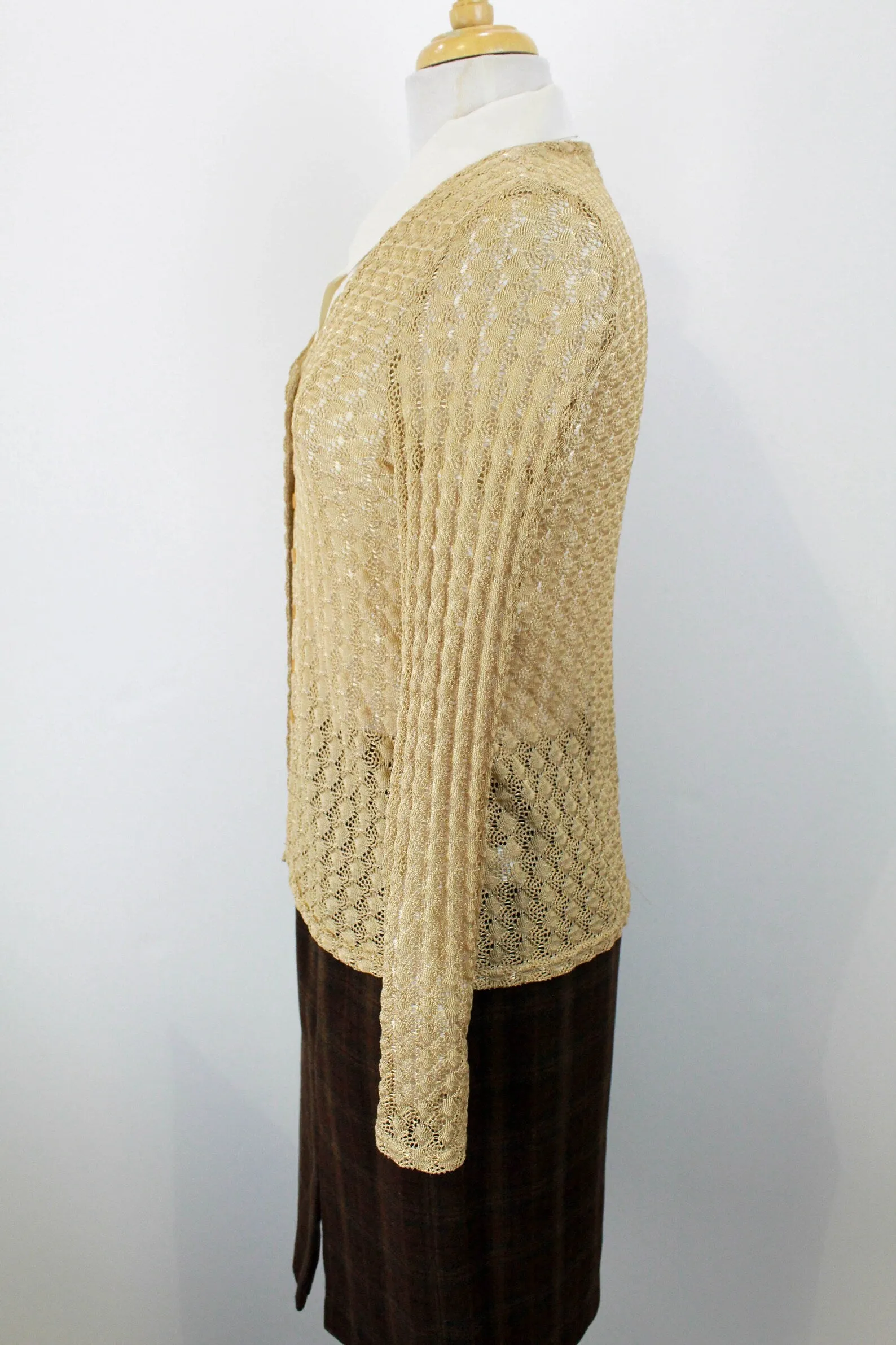 Vintage 1990s Dorothy Perkins Golden Crochet Cardigan, XS